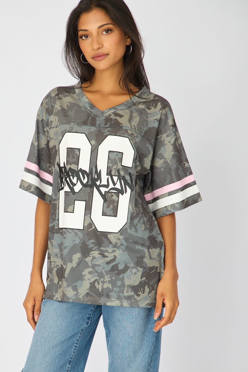 Green Print Sports Tee Short Sleeve for Ally Fashion