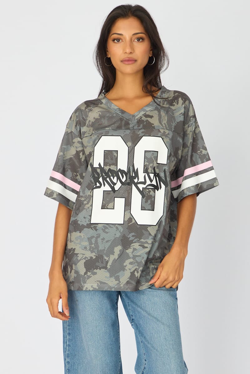 Green Print Sports Tee Short Sleeve for Ally Fashion