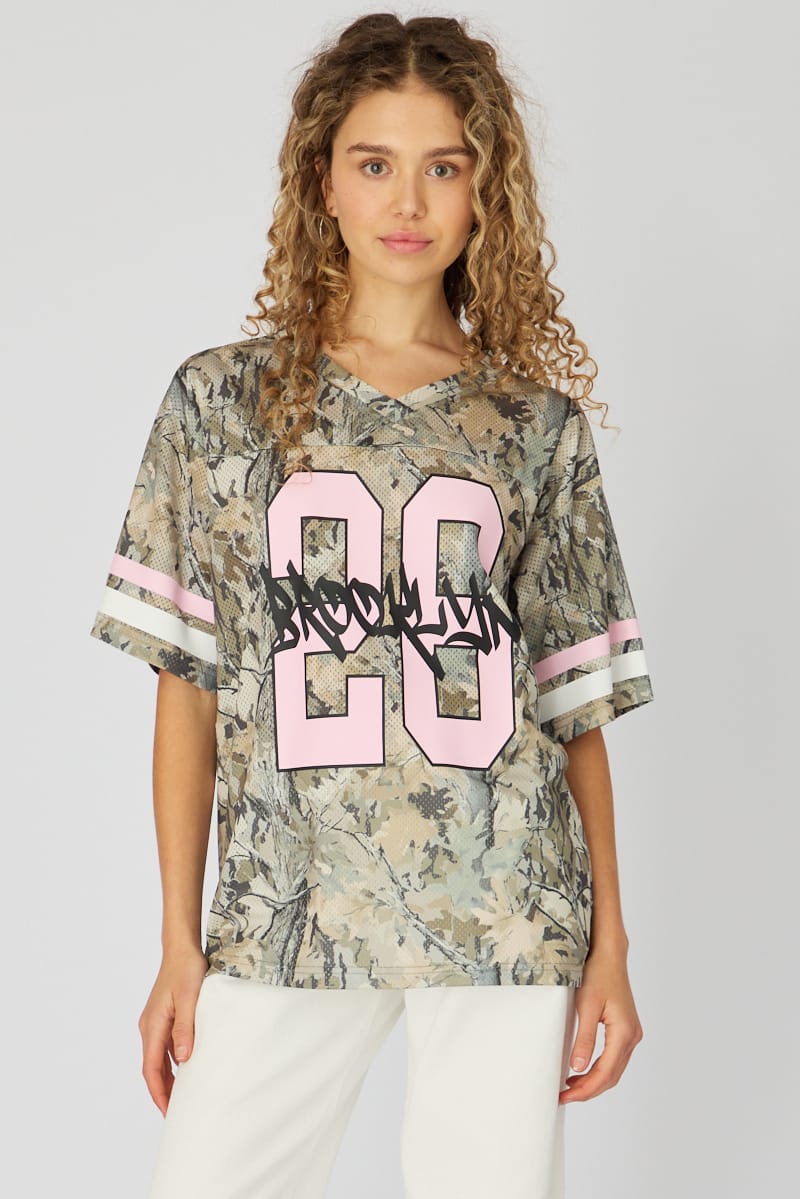 Green Print Sports Tee Short Sleeve for Ally Fashion