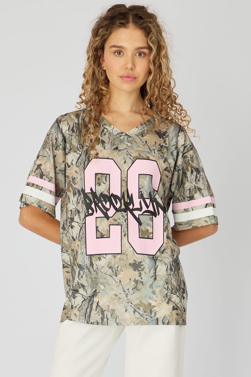 Green Print Sports Tee Short Sleeve for Ally Fashion