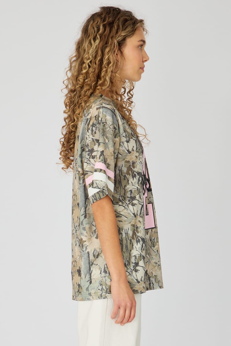 Green Print Sports Tee Short Sleeve for Ally Fashion