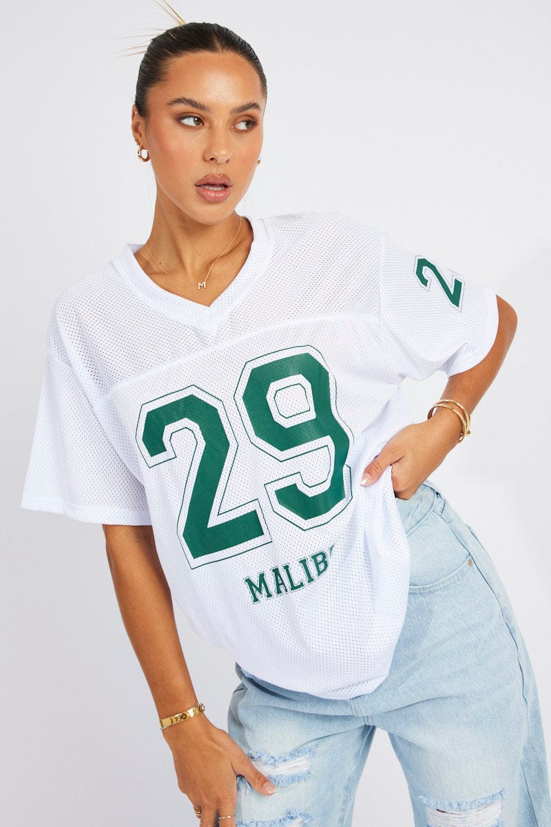 White Sports Tee Short Sleeve for Ally Fashion