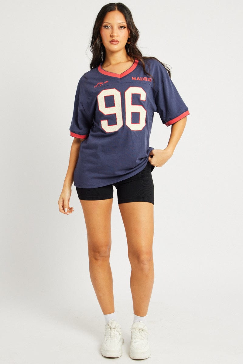 Blue Graphic Tee Short Sleeve for Ally Fashion
