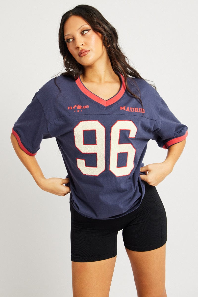 Blue Graphic Tee Short Sleeve for Ally Fashion