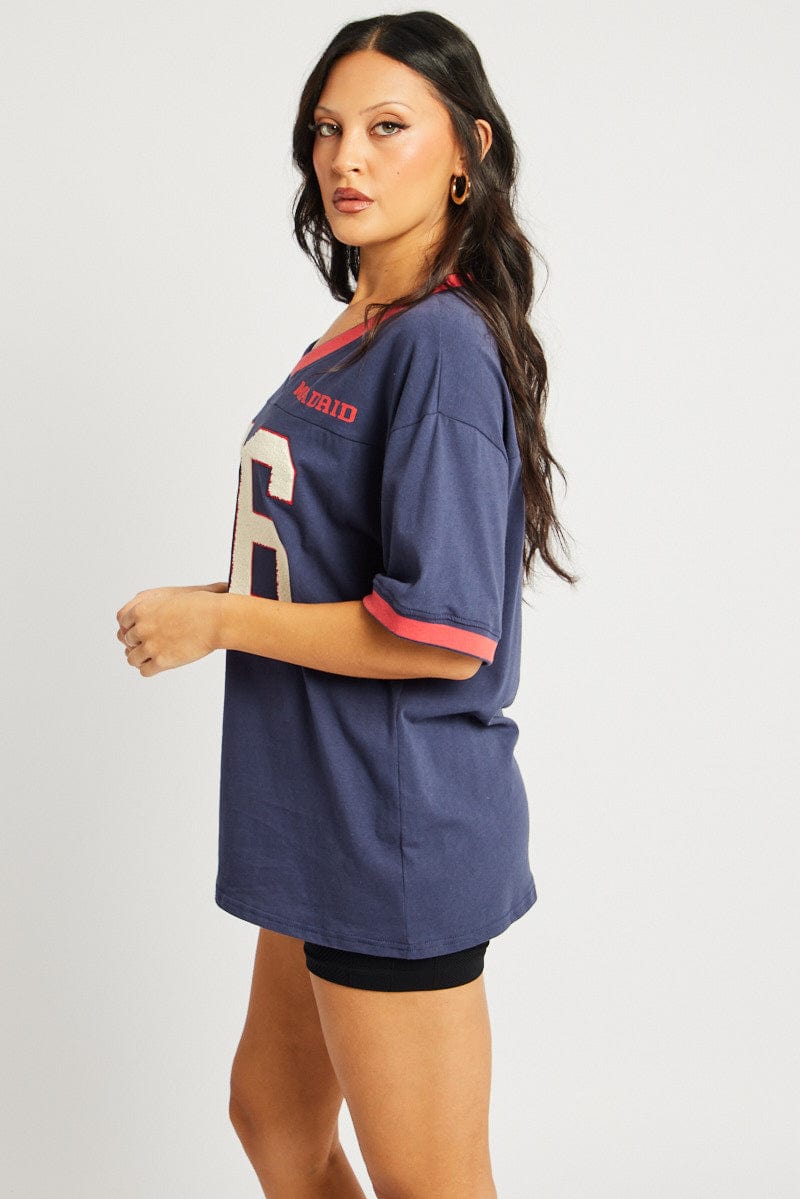 Blue Graphic Tee Short Sleeve for Ally Fashion