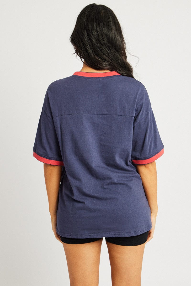 Blue Graphic Tee Short Sleeve for Ally Fashion