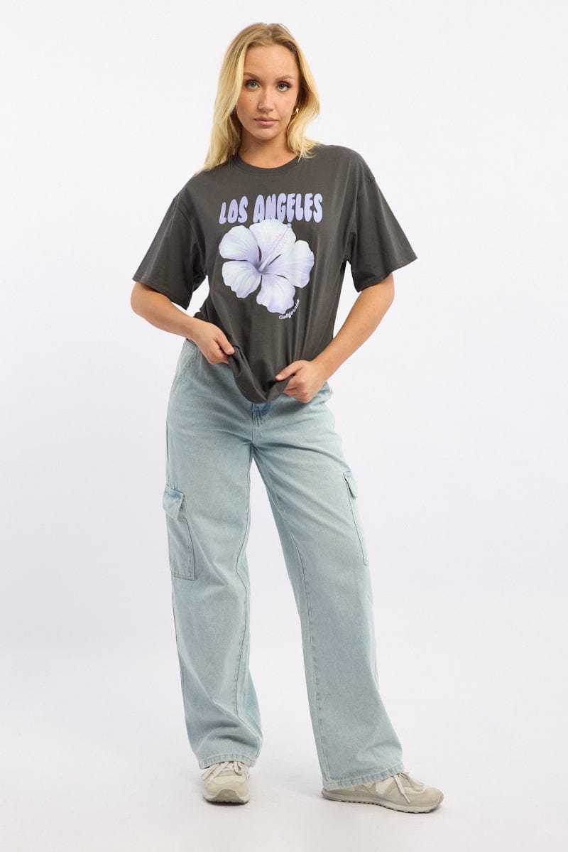 Grey Graphic Tee Short Sleeve for Ally Fashion