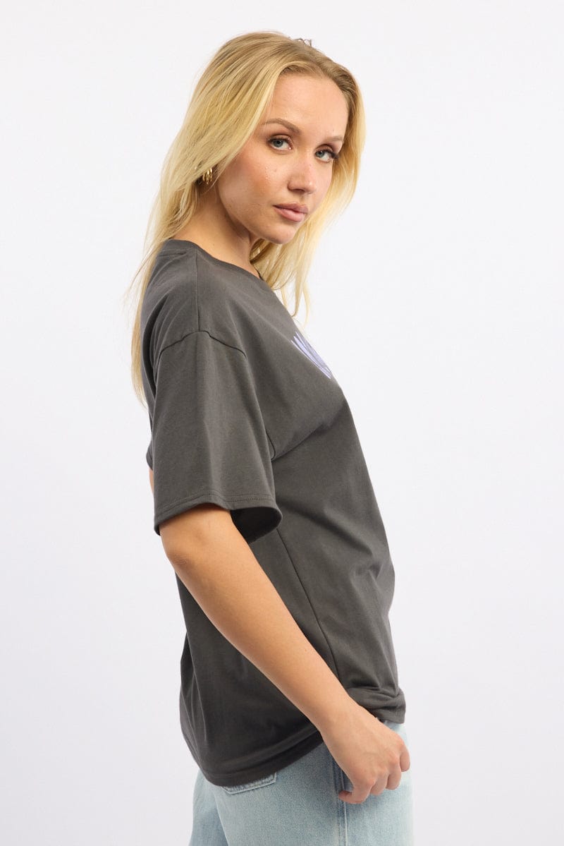 Grey Graphic Tee Short Sleeve for Ally Fashion