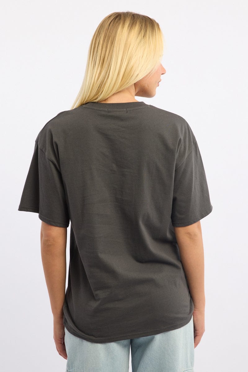 Grey Graphic Tee Short Sleeve for Ally Fashion