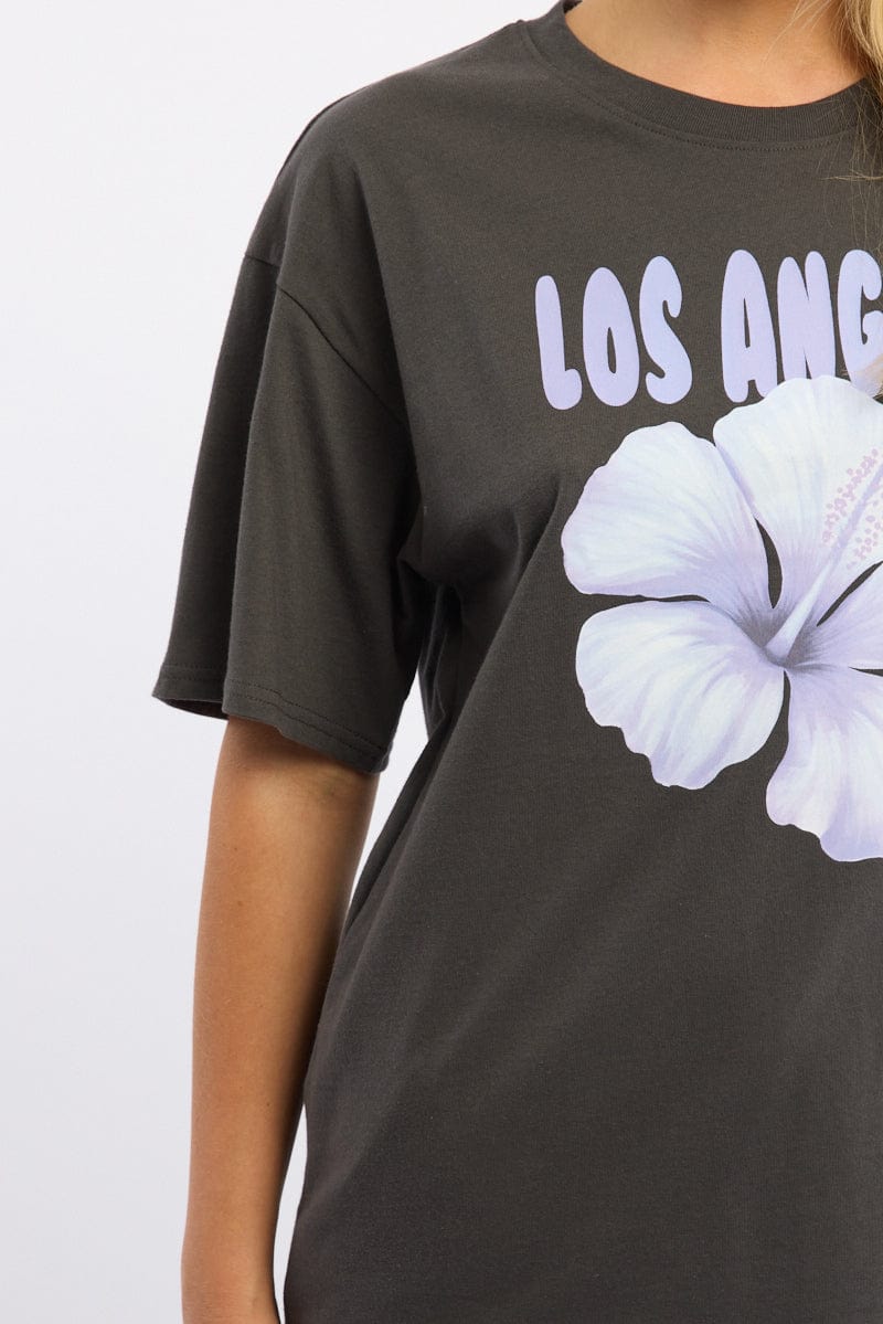 Grey Graphic Tee Short Sleeve for Ally Fashion