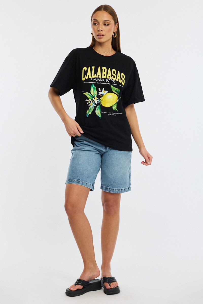 Black Graphic Tee Short Sleeve for Ally Fashion