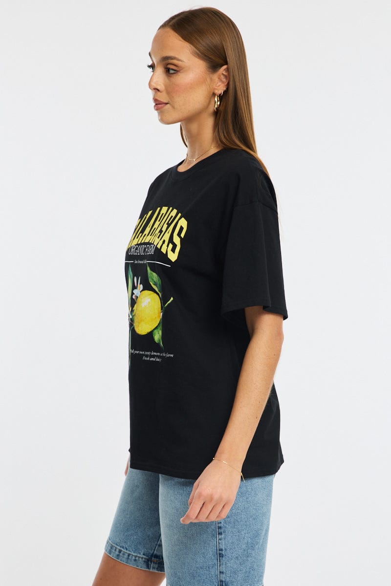 Black Graphic Tee Short Sleeve for Ally Fashion