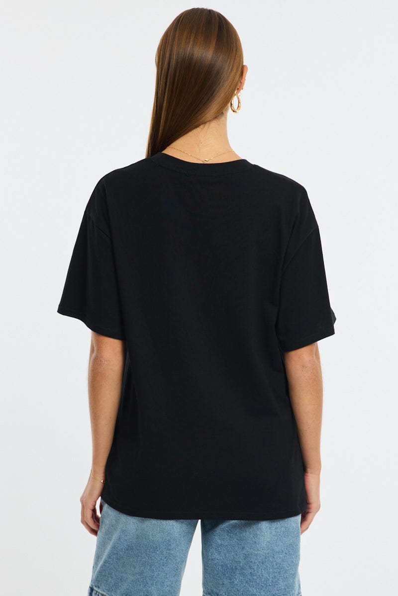 Black Graphic Tee Short Sleeve for Ally Fashion