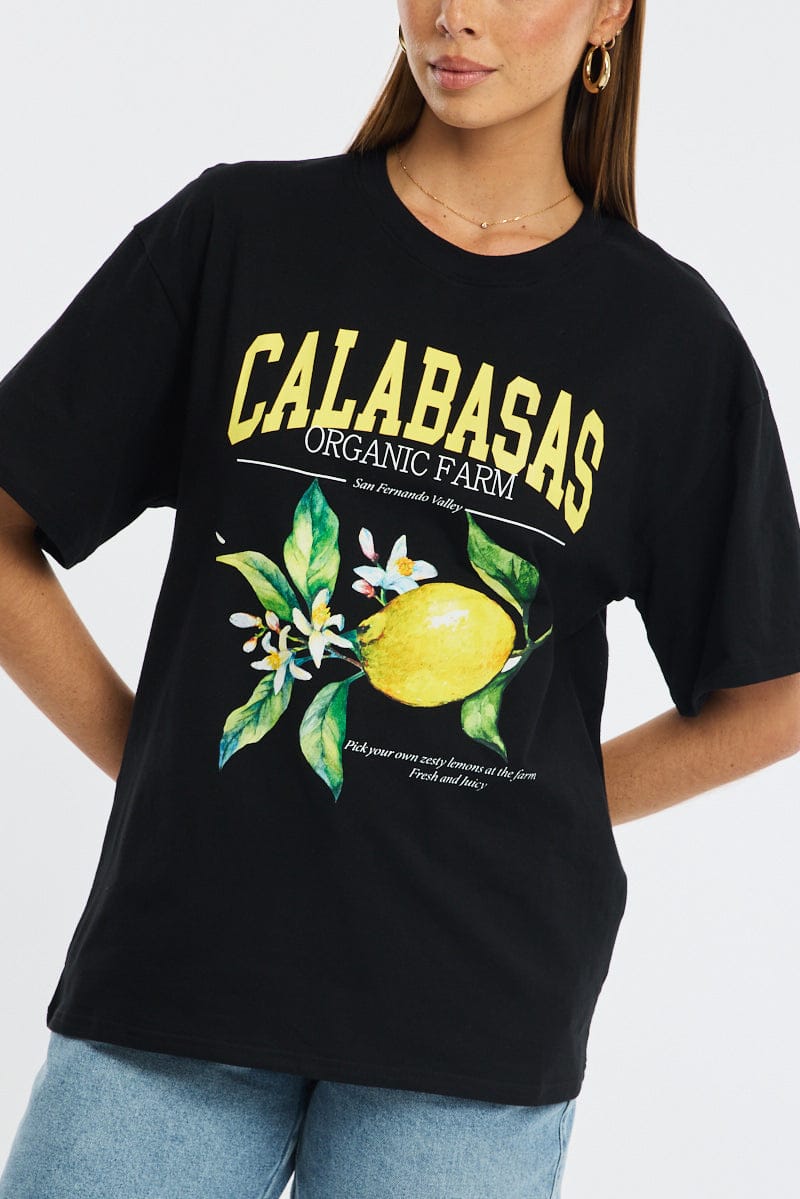 Black Graphic Tee Short Sleeve for Ally Fashion