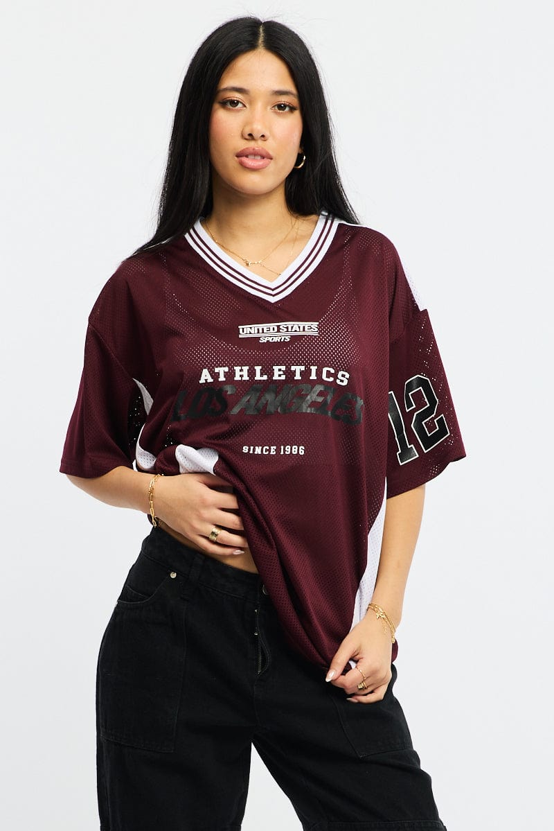 Red Sport Tee Short Sleeve for Ally Fashion