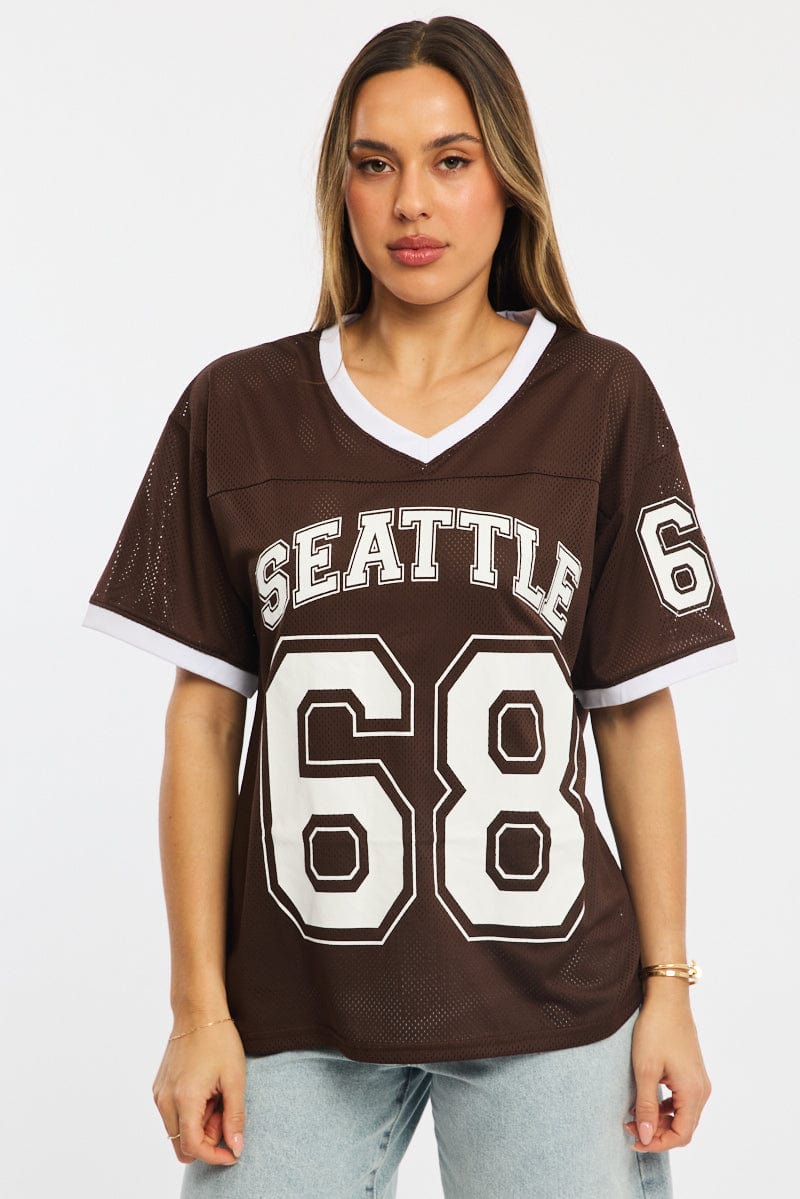 Brown Sport Tee Short Sleeve for Ally Fashion