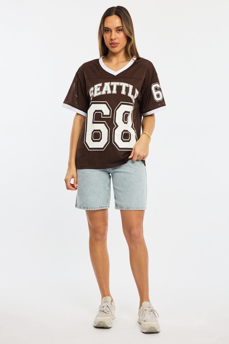 Brown Sport Tee Short Sleeve for Ally Fashion