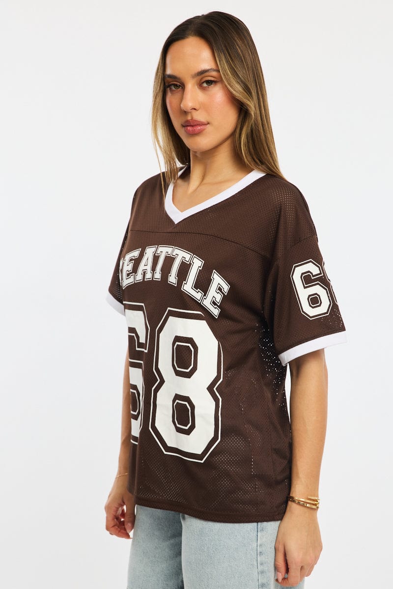 Brown Sport Tee Short Sleeve for Ally Fashion