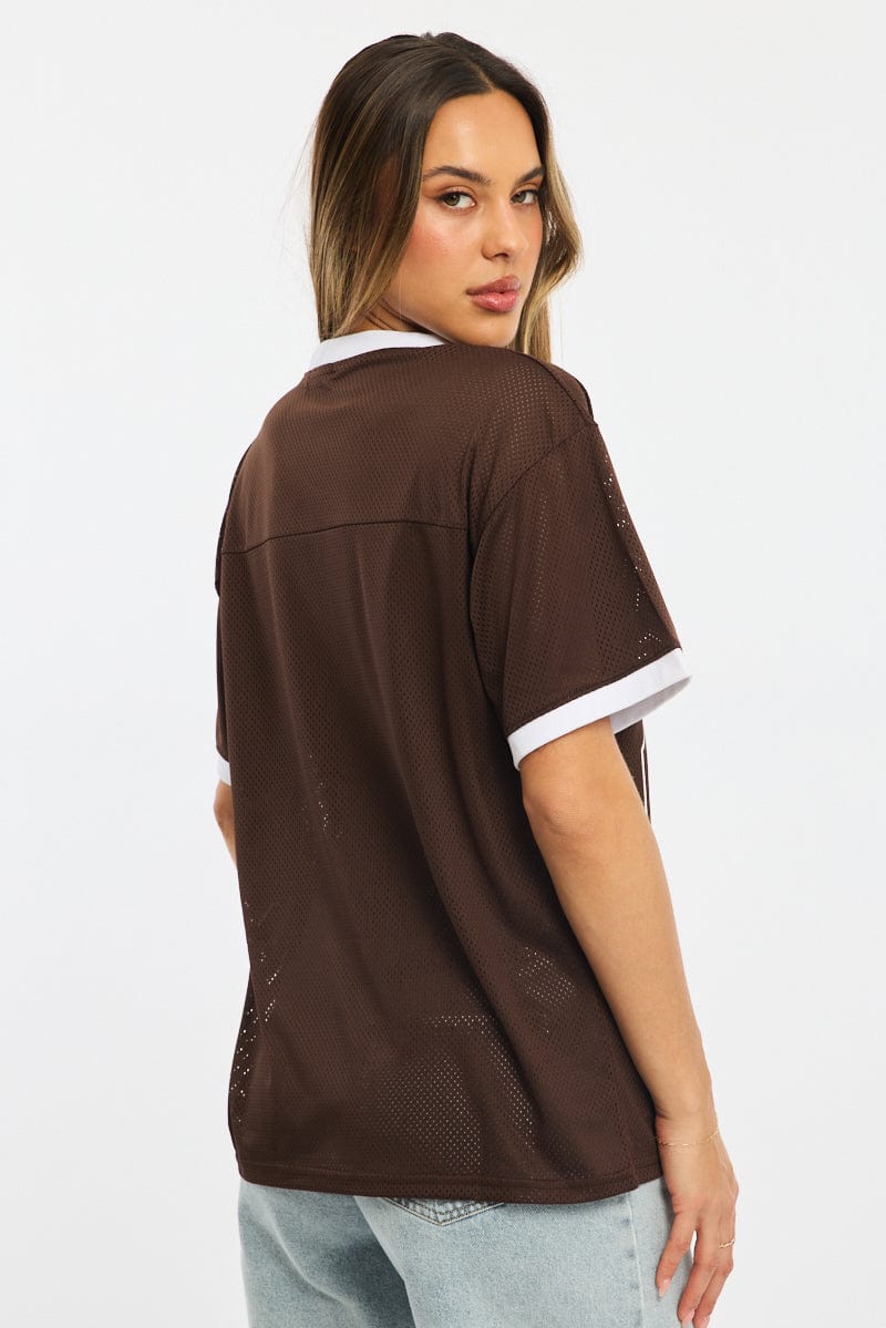 Brown Sport Tee Short Sleeve for Ally Fashion