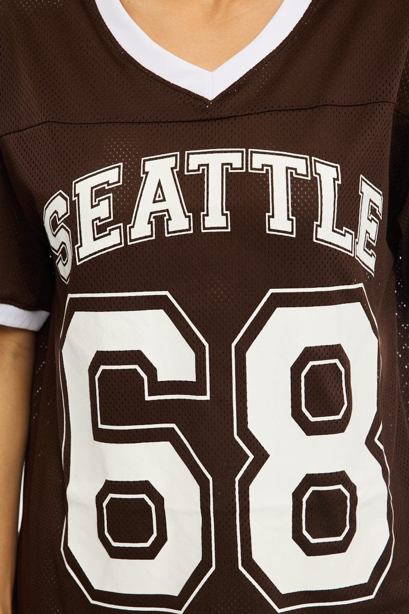 Brown Sport Tee Short Sleeve for Ally Fashion