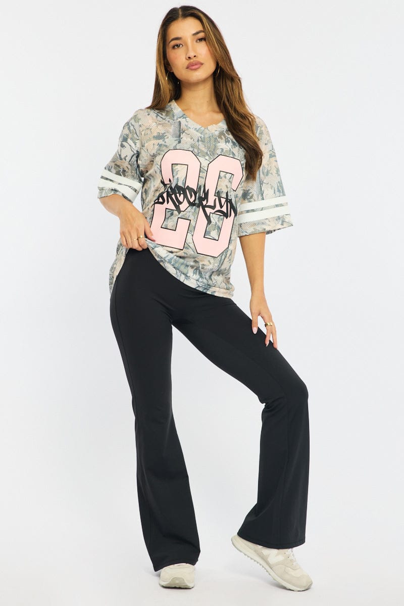 Green Print Sports Tee Short Sleeve for Ally Fashion