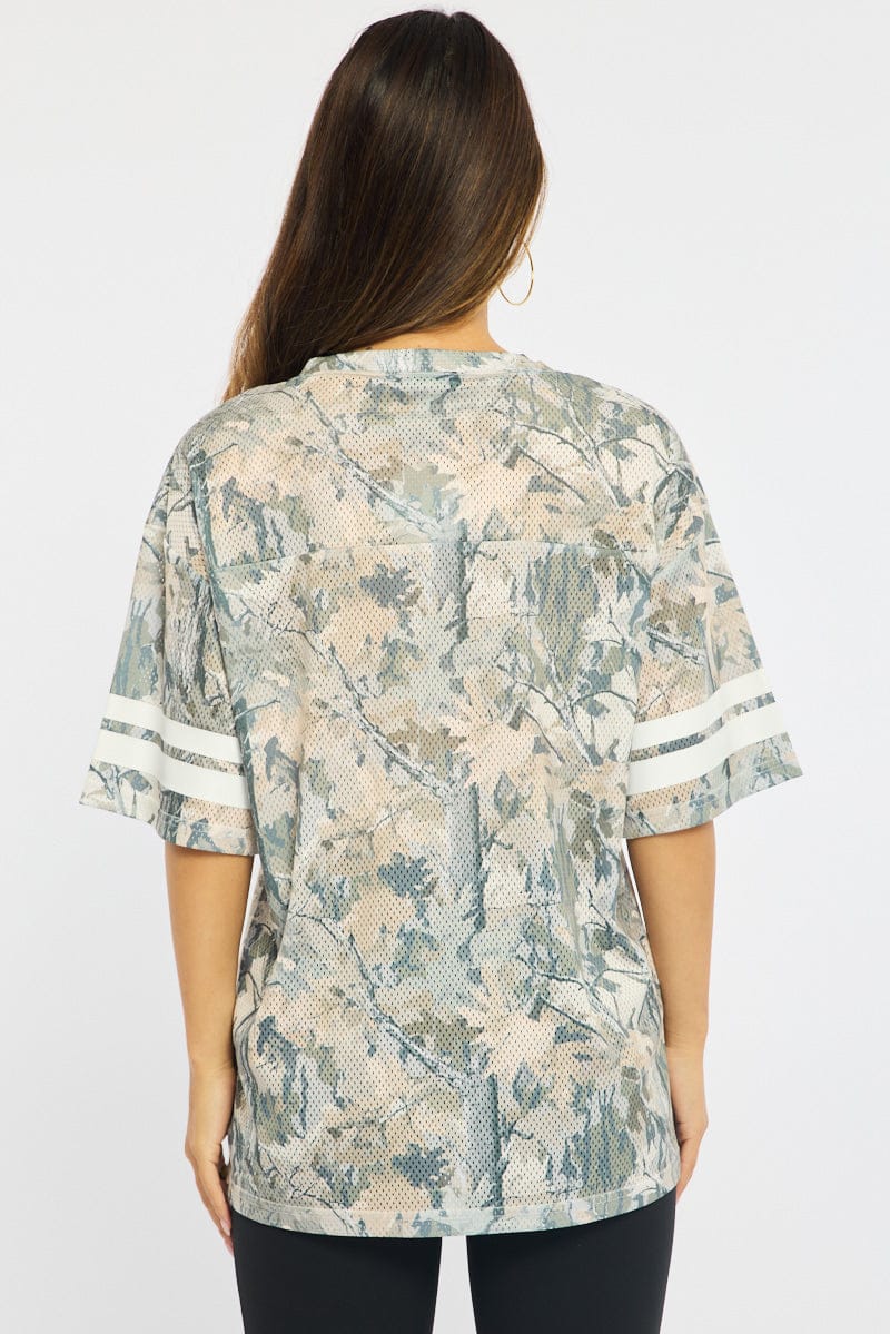 Green Print Sports Tee Short Sleeve for Ally Fashion