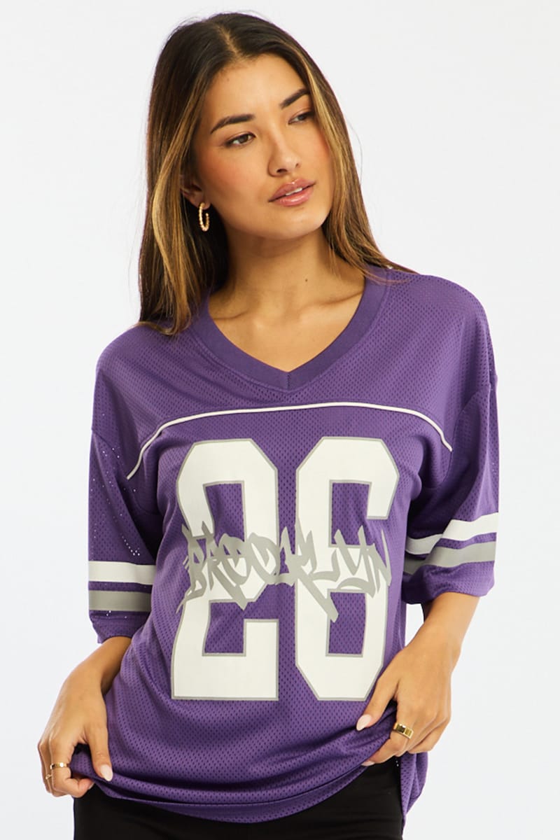 Purple Sports Tee Short Sleeve for Ally Fashion