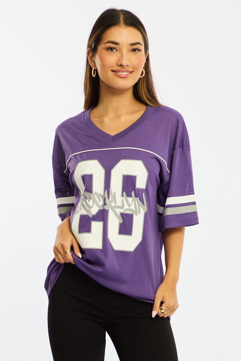 Purple Sports Tee Short Sleeve for Ally Fashion