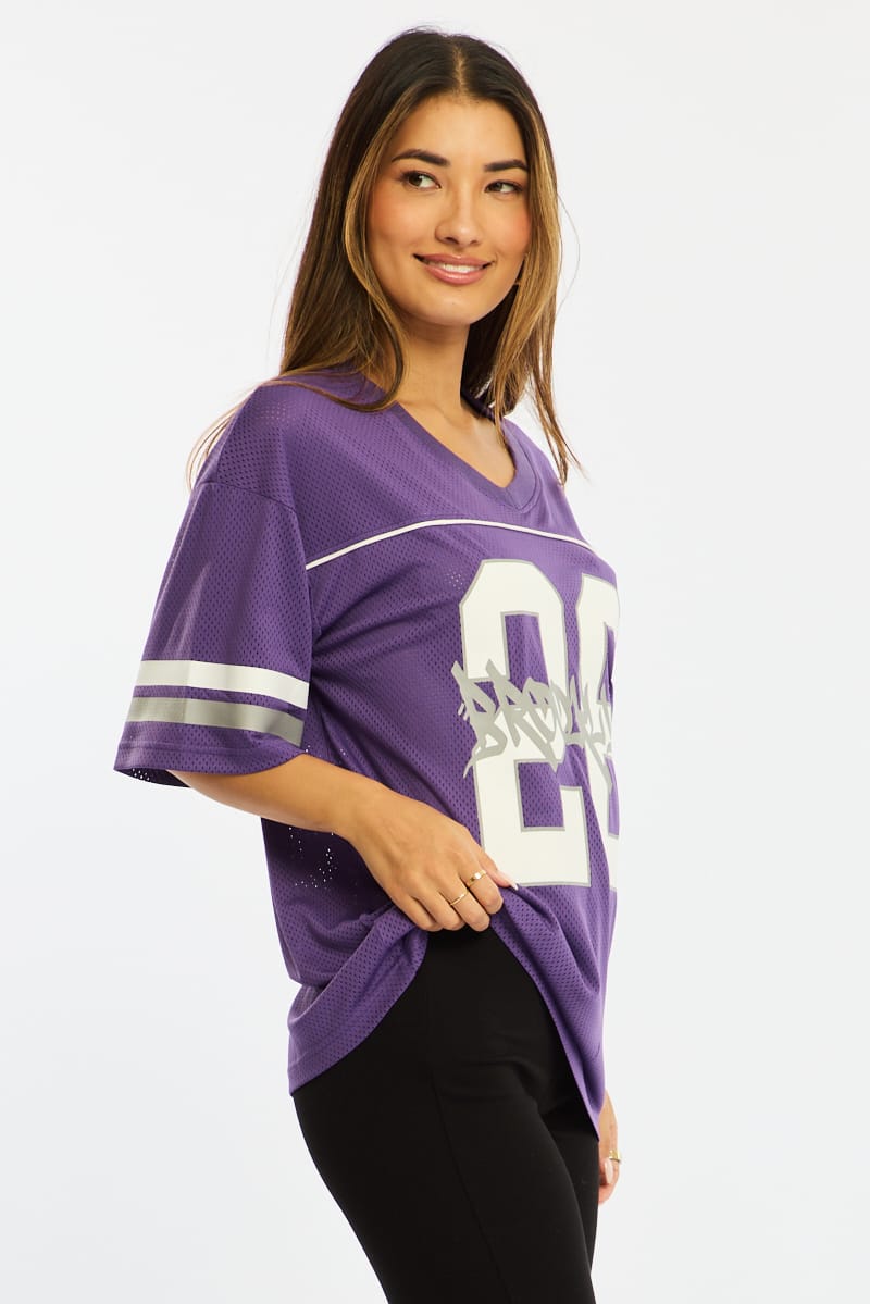 Purple Sports Tee Short Sleeve for Ally Fashion