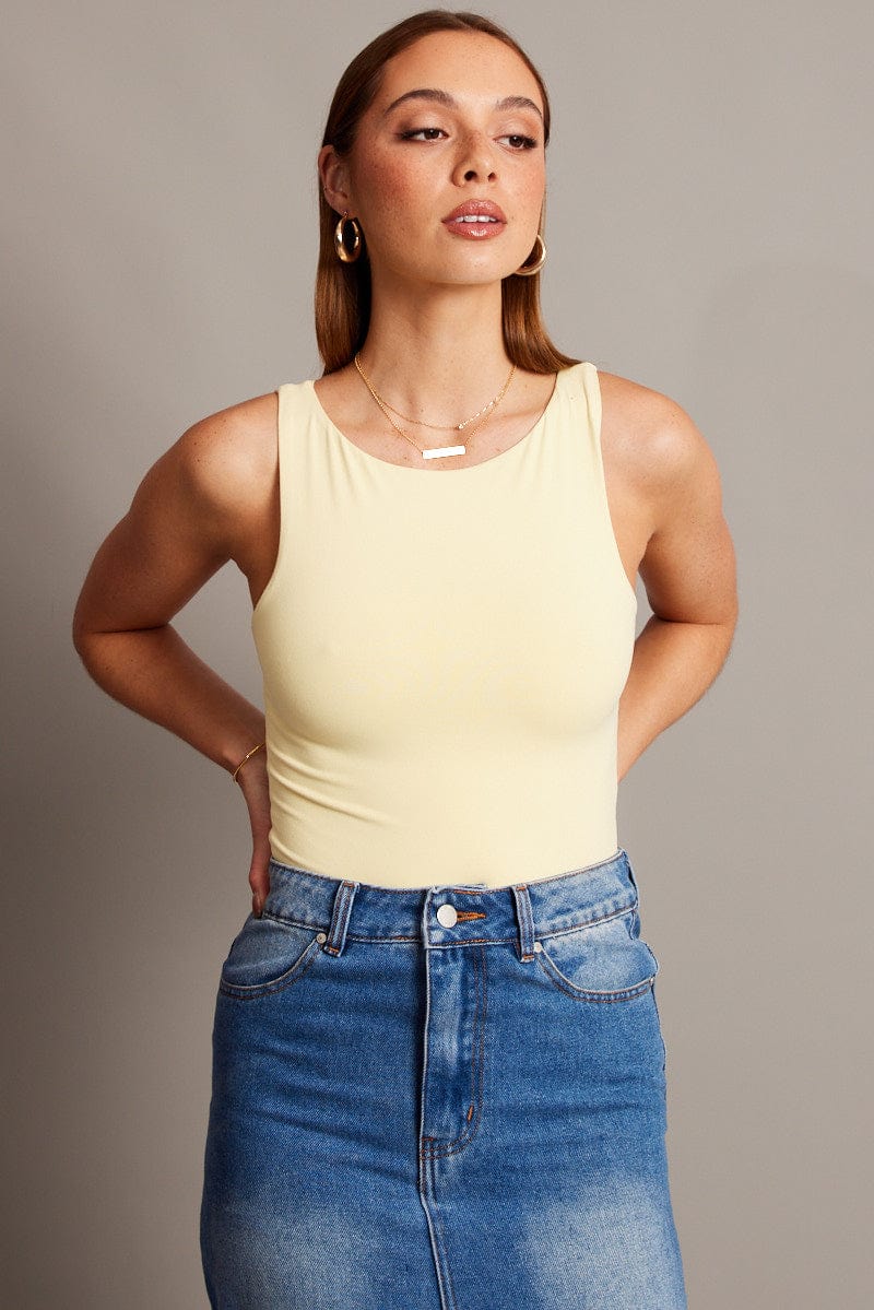 Yellow Supersoft Bodysuit Sleeveless for Ally Fashion