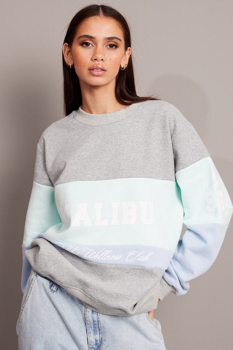 Blue Graphic Sweater Long Sleeve for Ally Fashion