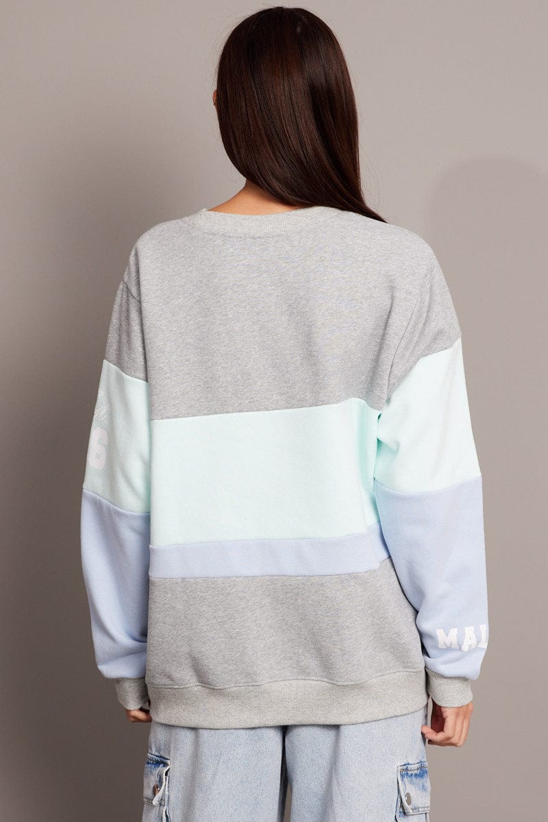 Blue Graphic Sweater Long Sleeve for Ally Fashion