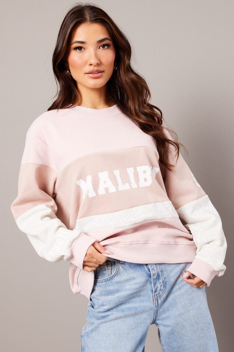 Pink Graphic Sweater Long Sleeve for Ally Fashion