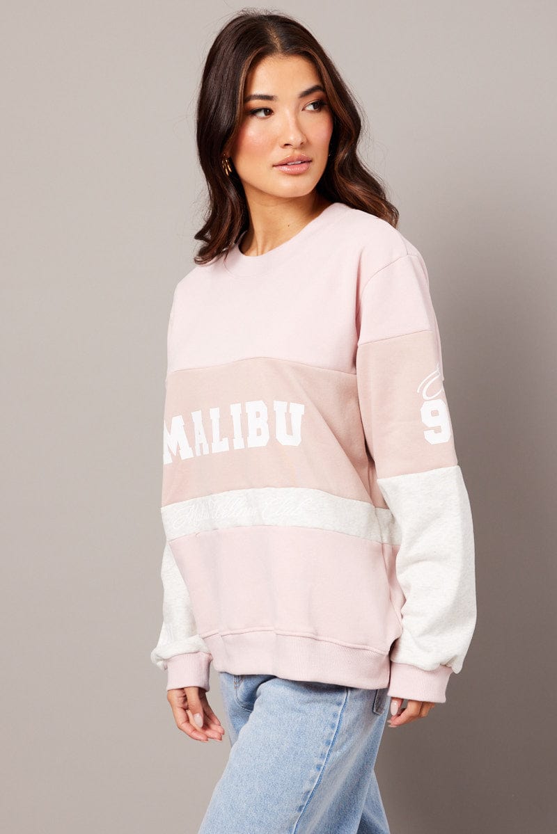 Pink Graphic Sweater Long Sleeve for Ally Fashion