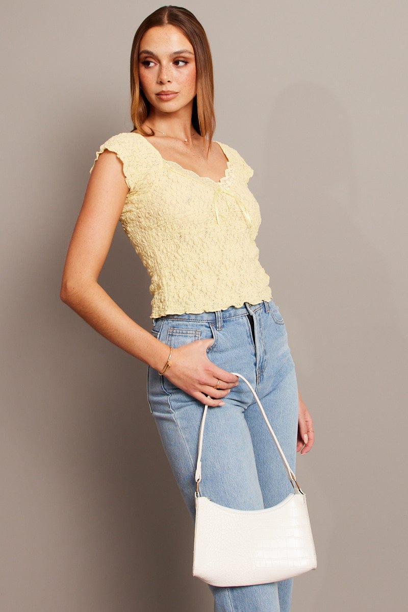 Yellow Textured Top Short Sleeve for Ally Fashion