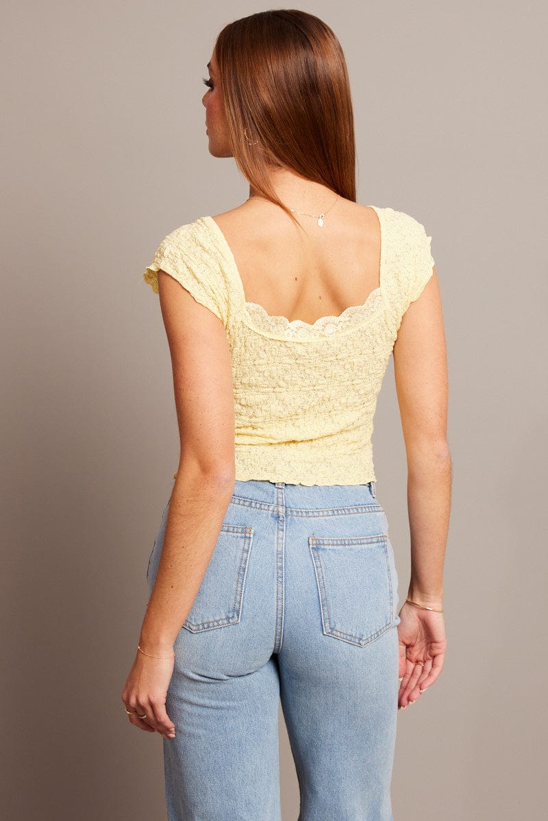 Yellow Textured Top Short Sleeve for Ally Fashion