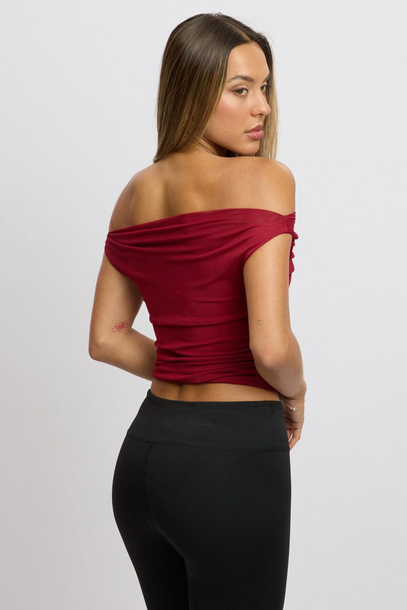 Off Shoulder Rödr Red Off Shoulder Top Mesh | Ally Fashion