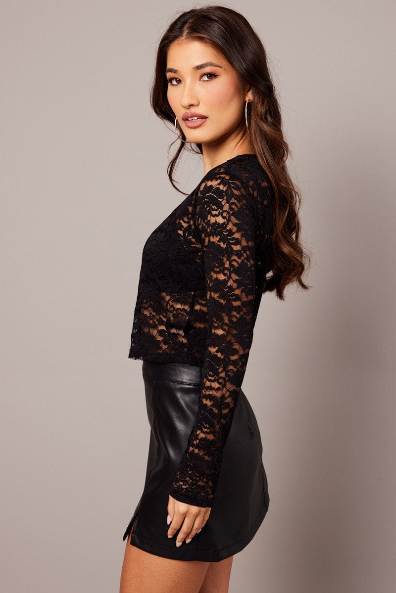Black Lace Top Long Sleeve for Ally Fashion