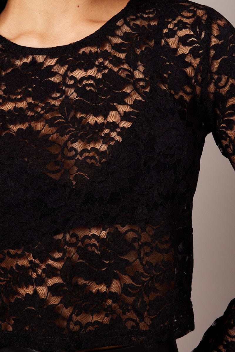 Black Lace Top Long Sleeve for Ally Fashion