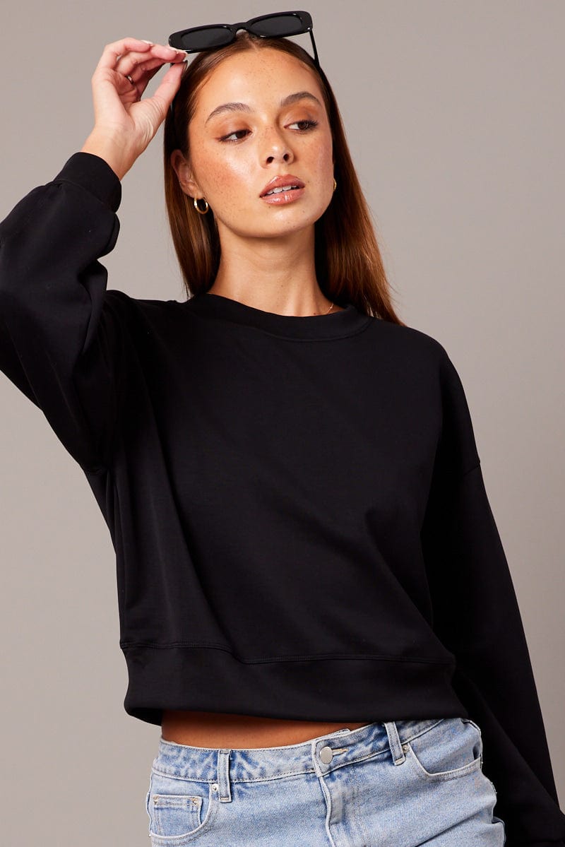 Black Crop Sweater Long Sleeve Oversized for Ally Fashion