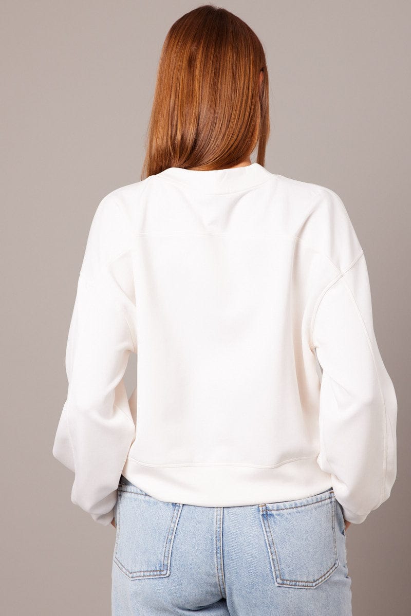White Crop Sweater Long Sleeve Oversized for Ally Fashion