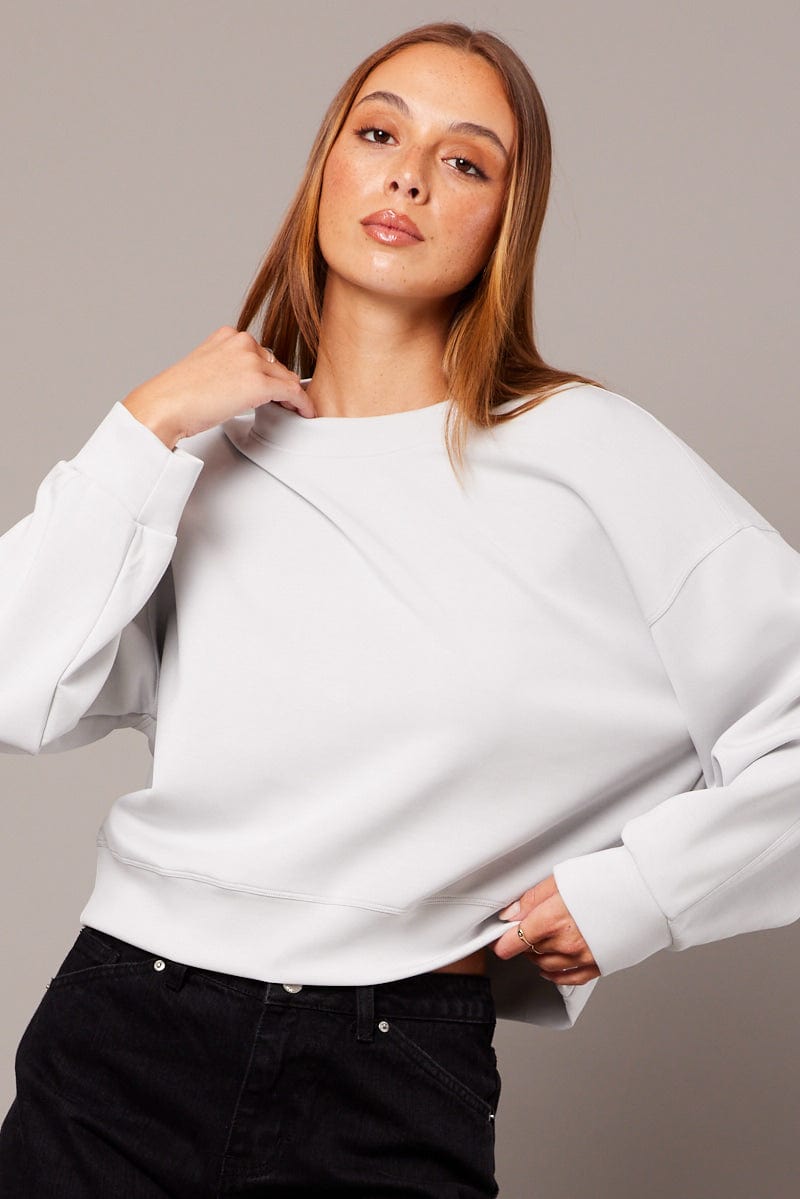 Grey Crop Sweater Long-Sleeve Oversized from Ally Fashion