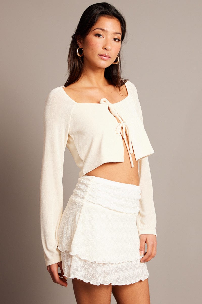 White Tie Up Front Top Long Sleeve for Ally Fashion