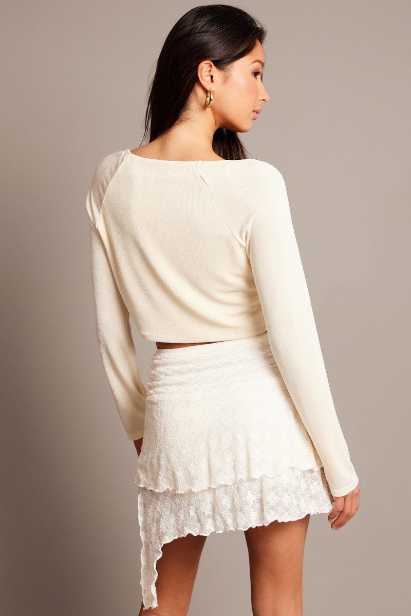 White Tie Up Front Top Long Sleeve for Ally Fashion