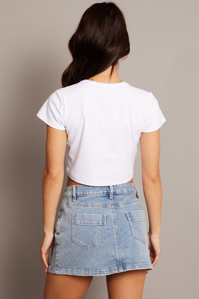 White Graphic Tee Crop Short Sleeve for Ally Fashion