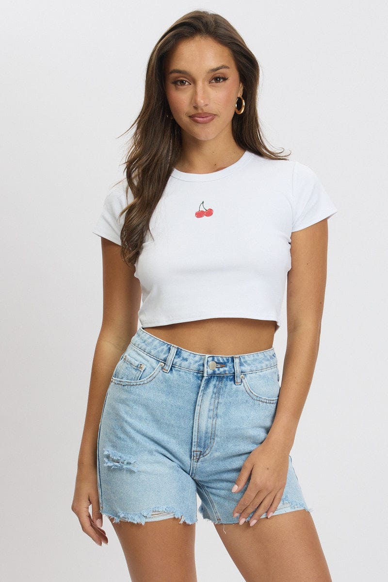 White Graphic Tee Short Sleeve for Ally Fashion