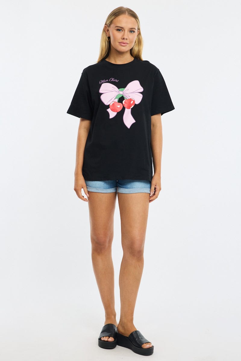 Black Graphic Tee Short Sleeve for Ally Fashion