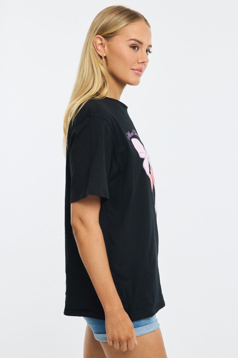 Black Graphic Tee Short Sleeve for Ally Fashion