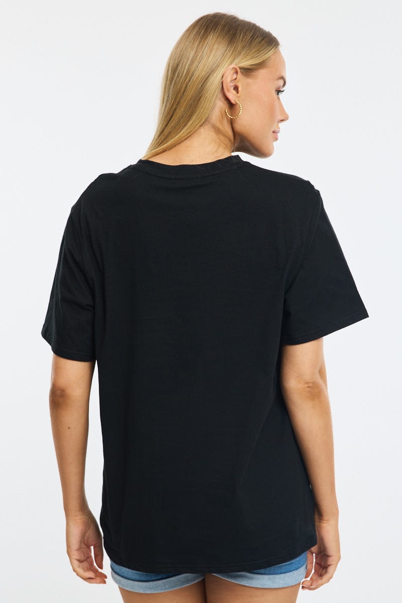 Black Graphic Tee Short Sleeve for Ally Fashion