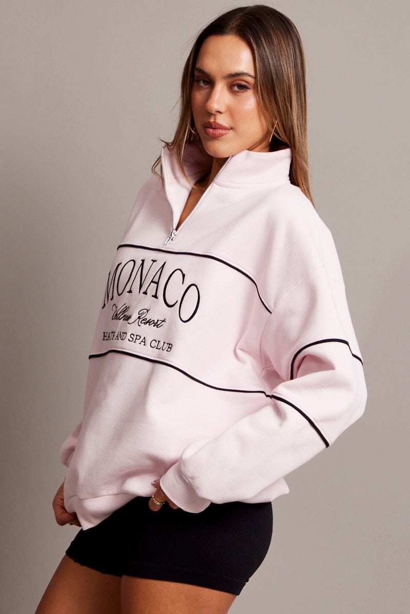 Pink Zip Sweater Funnel Neck Oversized for Ally Fashion